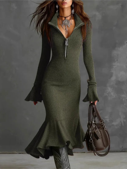The Barbican Turtleneck Knit Midi Dress