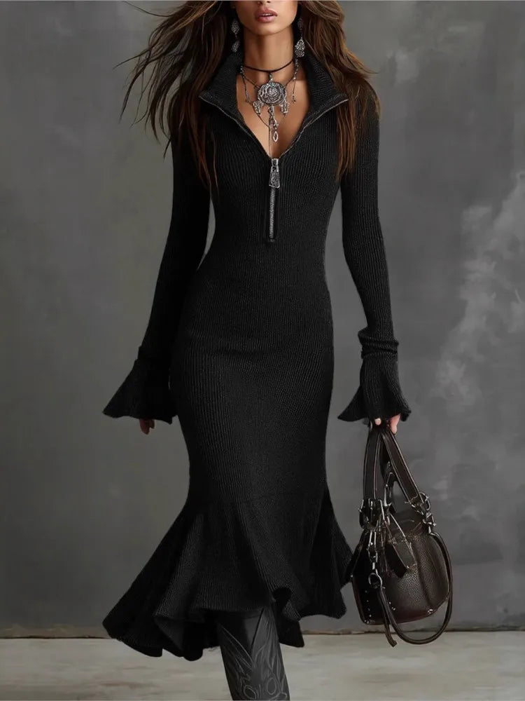 The Barbican Turtleneck Knit Midi Dress