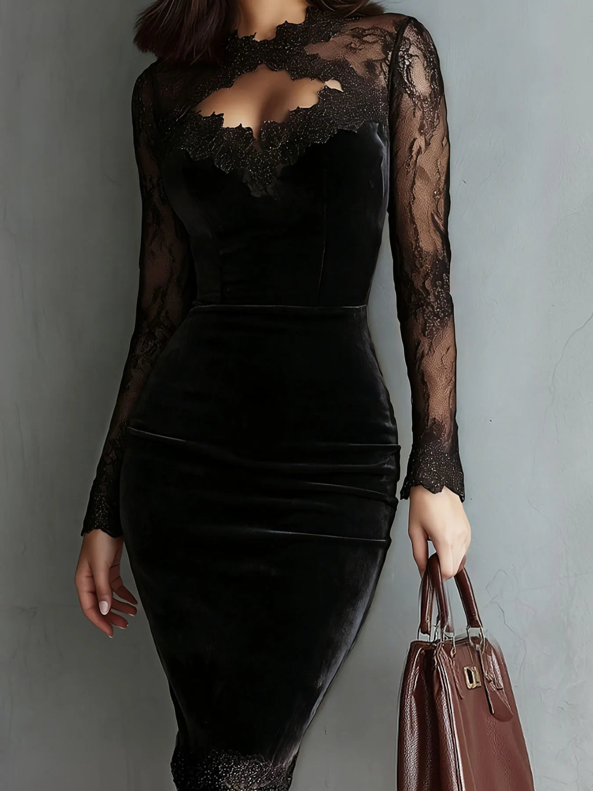 The Snaresbrook Velvet Lace Pencil Dress