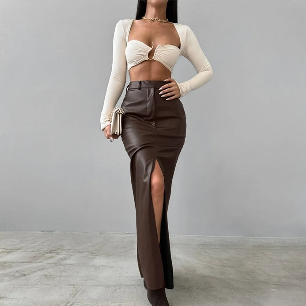 The Whetstone Leather-Look Maxi Skirt