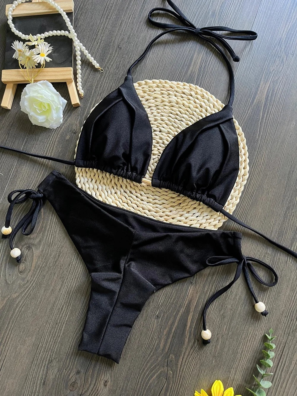 The Harrow Beaded Halter Bikini