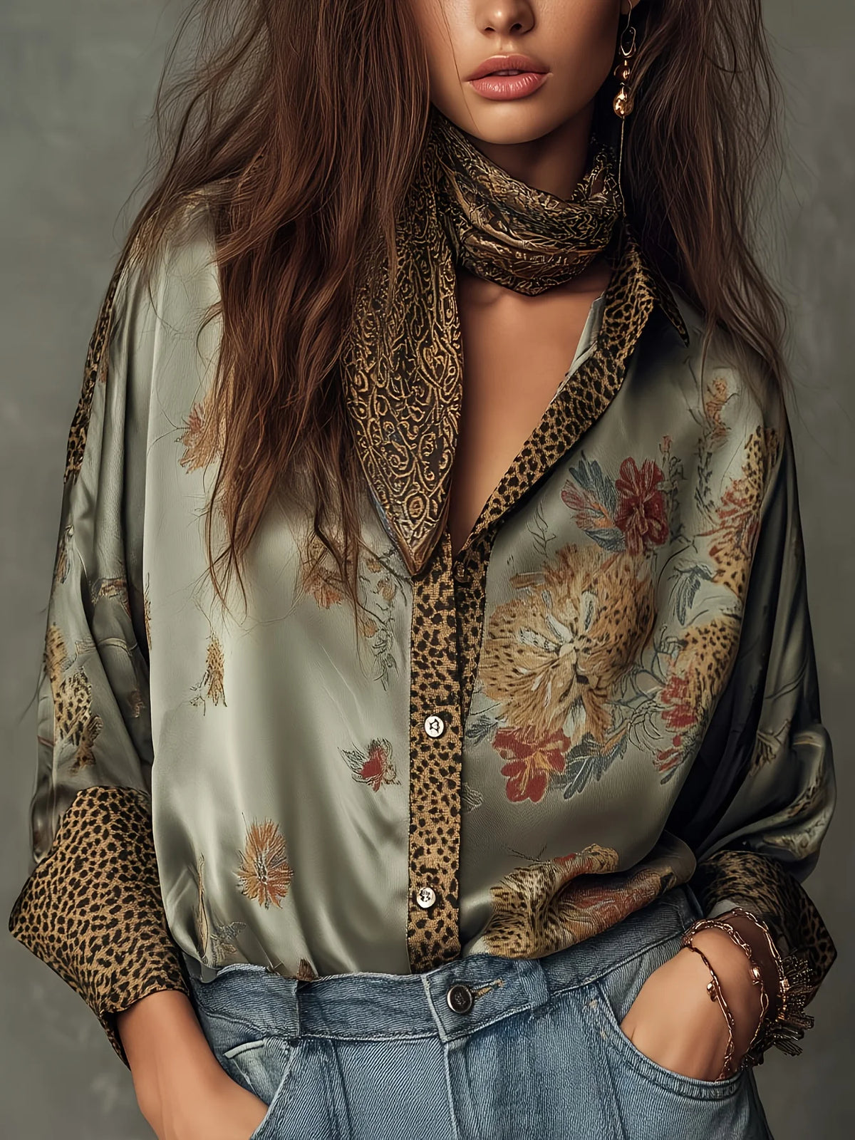 The Grove Park Leopard Print Satin Blouse - Plus Size