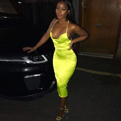 The Islington Satin Lace-Up Midi Dress