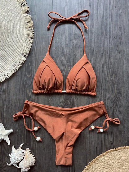 The Harrow Beaded Halter Bikini