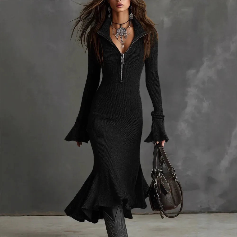 The Barbican Turtleneck Knit Midi Dress